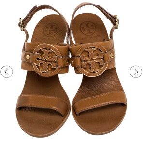 Tory Burch Amanda Leather Wedge Sandals Light Brown. Sz 5